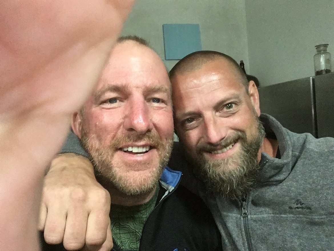 Two pilgrims in a close-up selfie