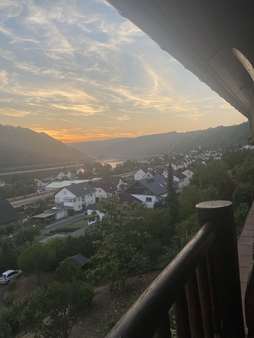 Sunset over a Rhine-valley village, seen from a balcony
