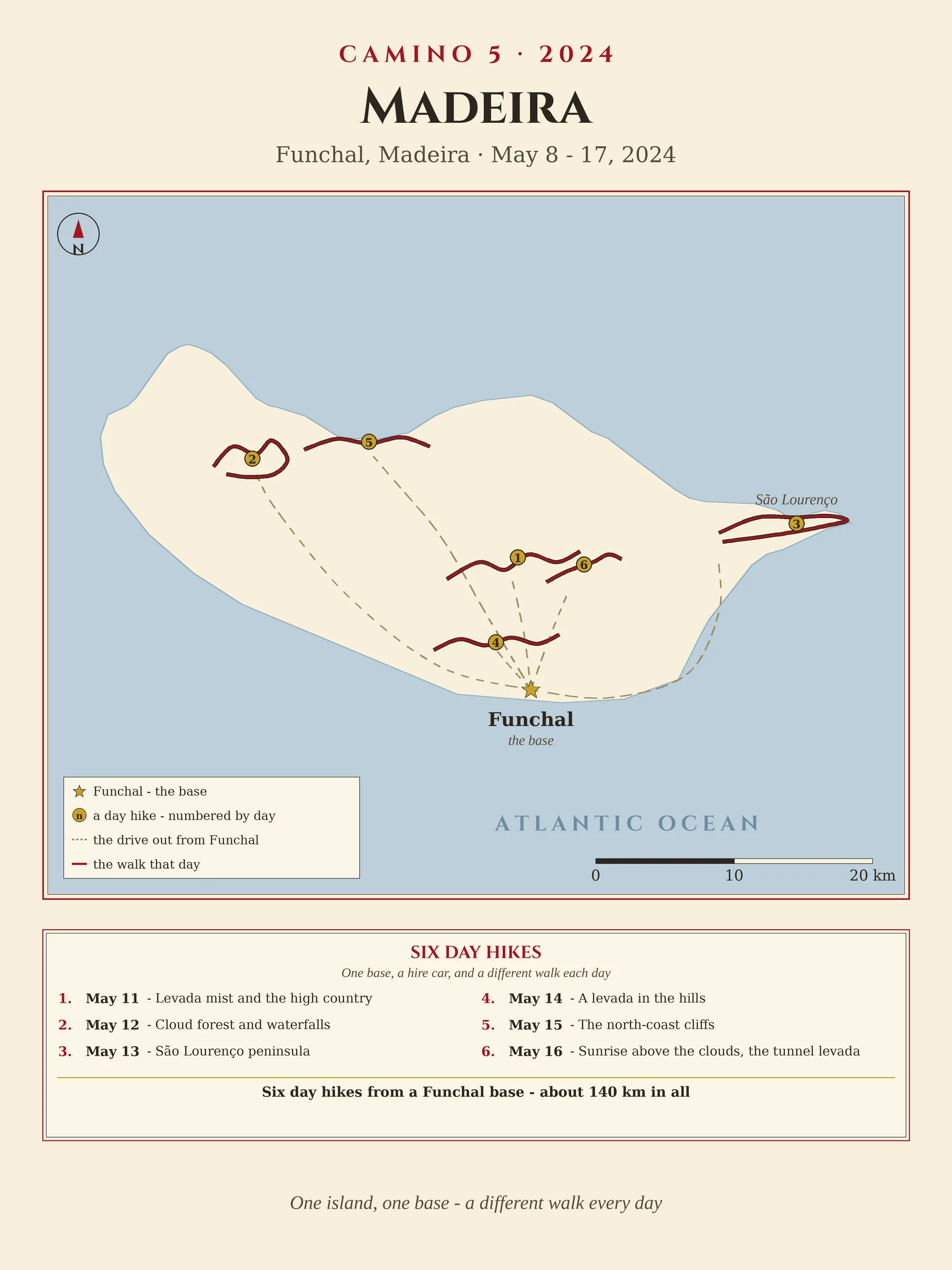 Camino 5 route map - Madeira day hikes from Funchal