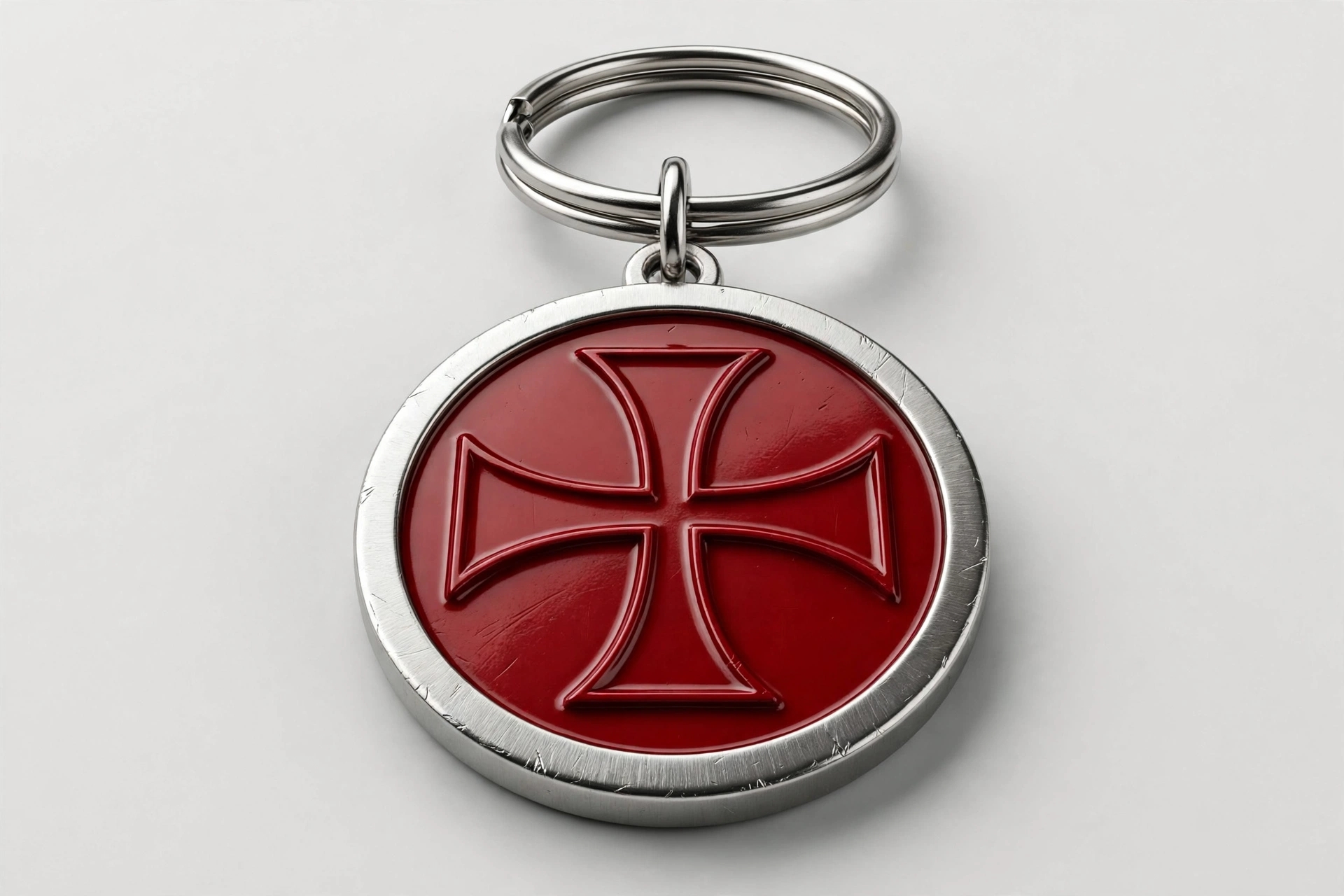Metal keychain with crimson Templar cross medallion